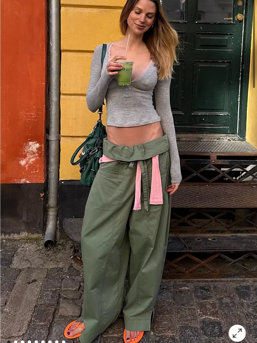 Free People NEW Paperbag Waist Pants in Mistole Green